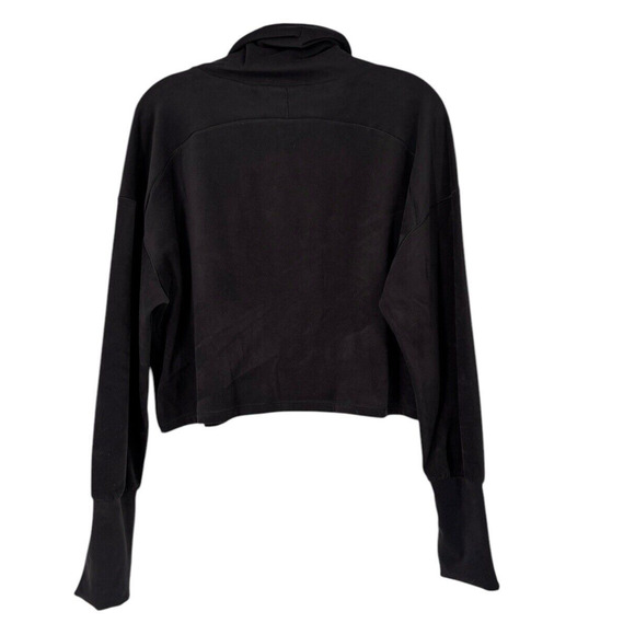 FLX Cropped Microfleece Top Raglan Sleeve Black Thumbholes Stretch Lounge Medium - Picture 2 of 8
